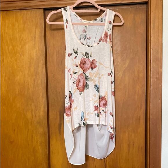 Painted Threads NWT Asymmetrical Pink Cream Floral Tank Top Draped Back - M - Picture 1 of 8